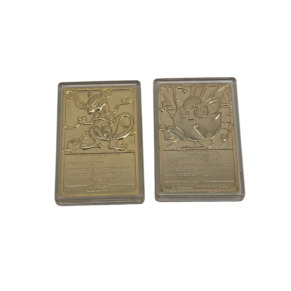 Lot of 2 Gold Metal Pokémon Cards Mewtwo & Jigglypuff Collector Display Cards